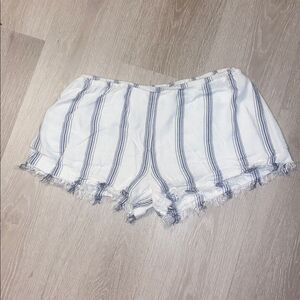 Honey Belle Frayed Hem Striped Linen Shorts